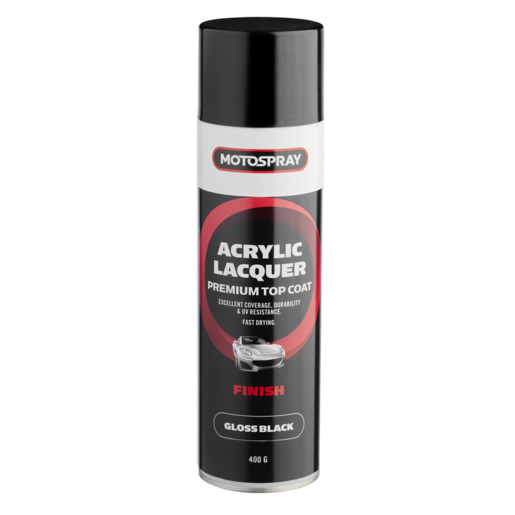 Motospray Acrylic Lacquer Gloss Black 400g Aerosol - MSGB400