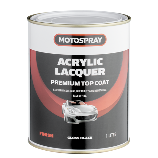 Motospray Acrylic Lacquer Gloss Black 1L - MSJB1