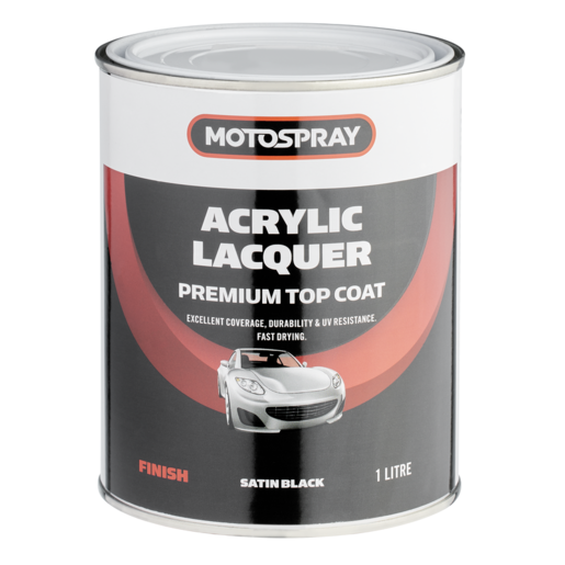 Motospray Acrylic Lacquer Satin Black 1L - MSSB1