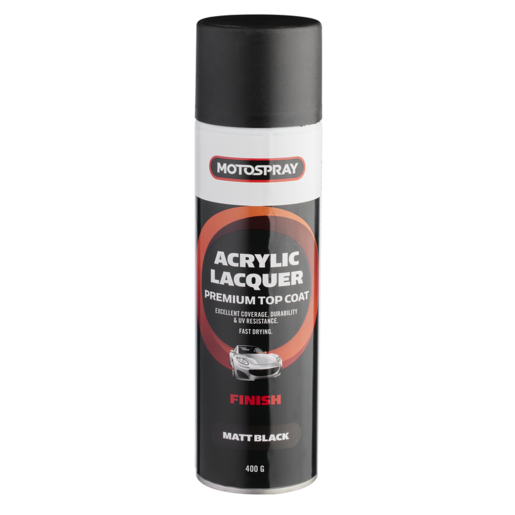 Motospray Acrylic Lacquer Matt Black 400g Aerosol - MSMB400