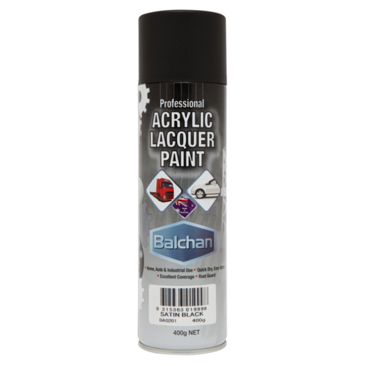 Balchan Professional Acrylic Lacquer Satin Black Paint 400g - BACRYL201