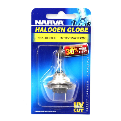 Narva H7 12V 55W Halogen Headlight Globes Px26D (Blister Pack of 1) - 48328BL