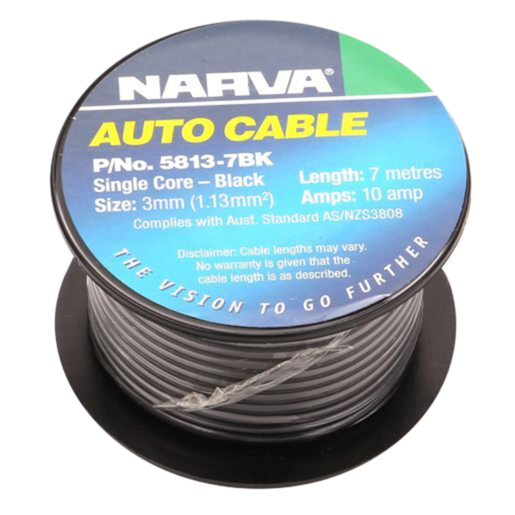 Narva 10A 3mm Black Single Core Cable (7m) - 5813-7BK