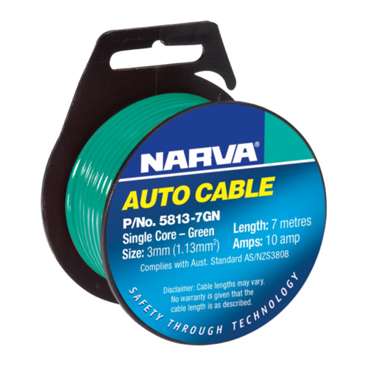 Narva Cable Single Core 3mm 10A 7M Green - 5813-7GN