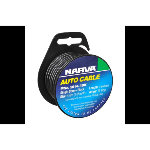 Narva Cable Single Core 4mm 15A 4M Black - 5814-4BK