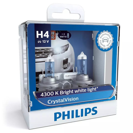 Philips CrystalVision Halogen Headlight Globe H4 12V 60/55W - 12342CVSM