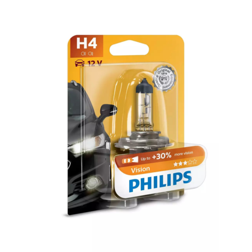 Philips Vision Premium Halogen Headlight Globe H4 12V 60/55W - 12342PRB1