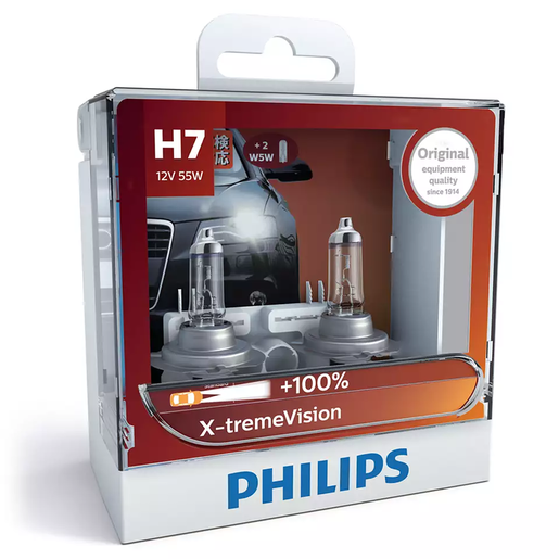 Philips X-TremeVision Halogen Globe H7 12V 55W Twin Pack - 12972XVSM