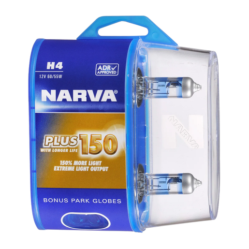 Narva Plus150 Halogen Headlight Globes H4 12V 60/55W Pack of 2 - 48382BL2