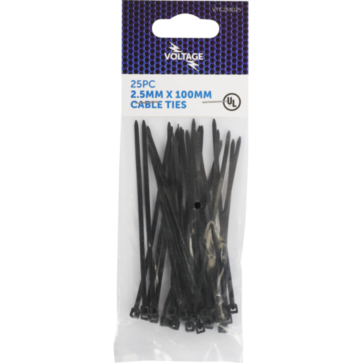 Voltage Cable Ties Black Nylon 2.5mm x 100mm 25 pack - VTC251025