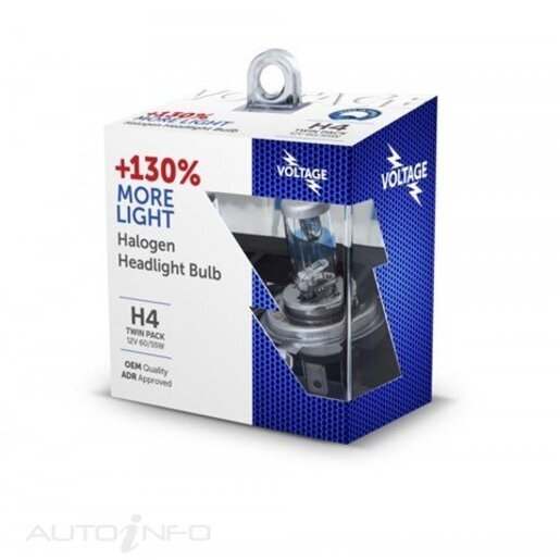 Voltage Halogen Headlight Bulb H4+130% Twin Pack  - VGH4130