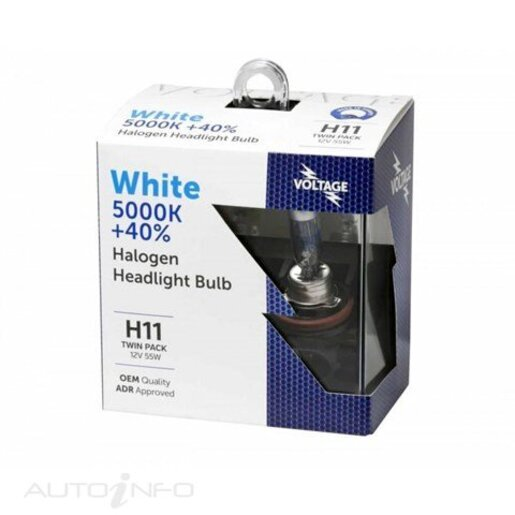 Voltage Halogen Headlight Bulb 5000K+40% White H11 Twin Pack - VGH11WEP40