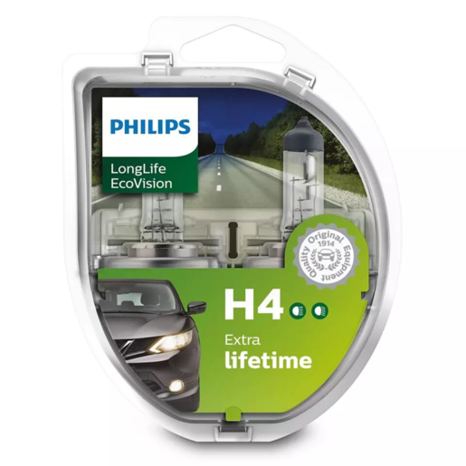 Philips Longlife Ecovision Car Headlight Bulb H4 12V 60/55W - 12342LLECOS2 
