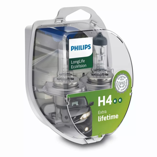 Philips LongLife EcoVision Headlight Globe H4 12V 60/55W 2 Pack - 12342LLECOS2 