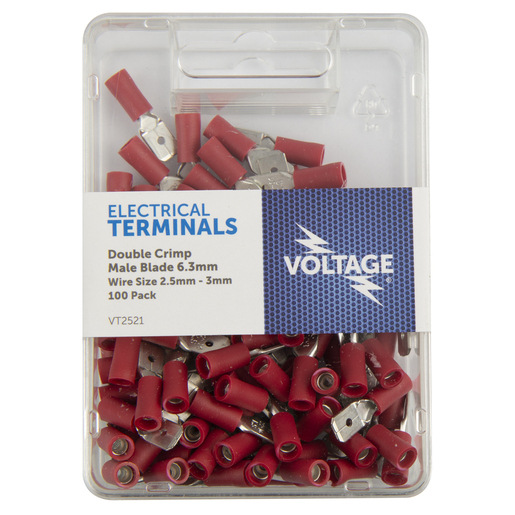 Voltage Blade Male Terminal Red 6.3mm 100pk - VT2521 