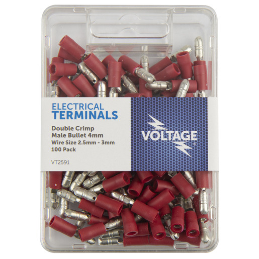 Voltage Bullet Male Terminal Red 4mm 100pk - VT2591