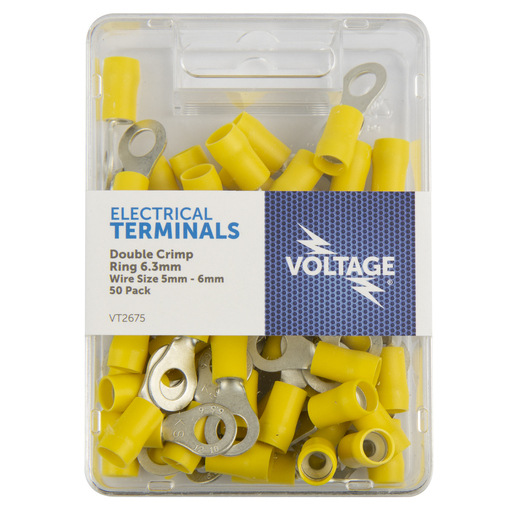 Voltage Ring Terminal Yellow 6.3mm 50pk - VT2675 