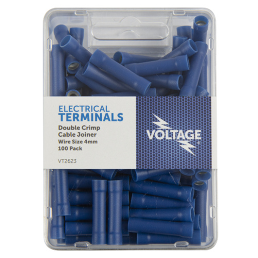 Voltage Electrical Terminal Cable Joiner Blue 4mm 100 Pack - VT2623
