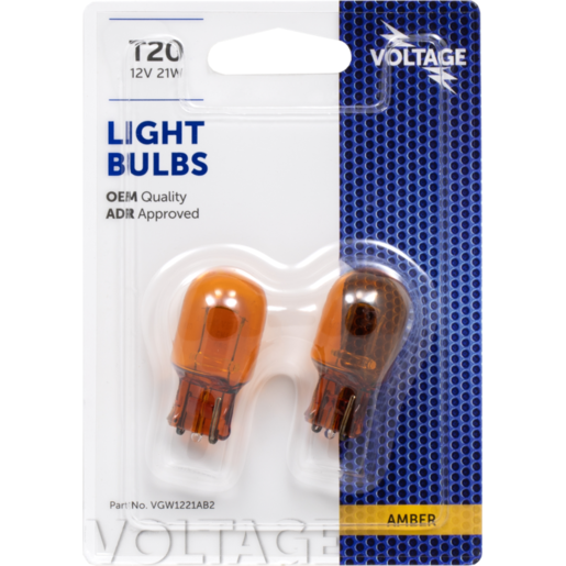 Voltage Globe Wedge 12V 21W T20 Amber Light Bulbs 2PK - VGW1221AB2