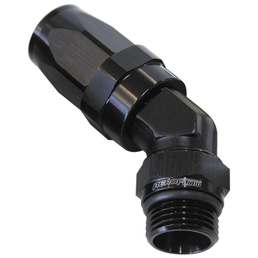 Aeroflow ORB Taper Swivel 45 Degree Hose End -8 ORB to -8AN - AF844-08-08BLK