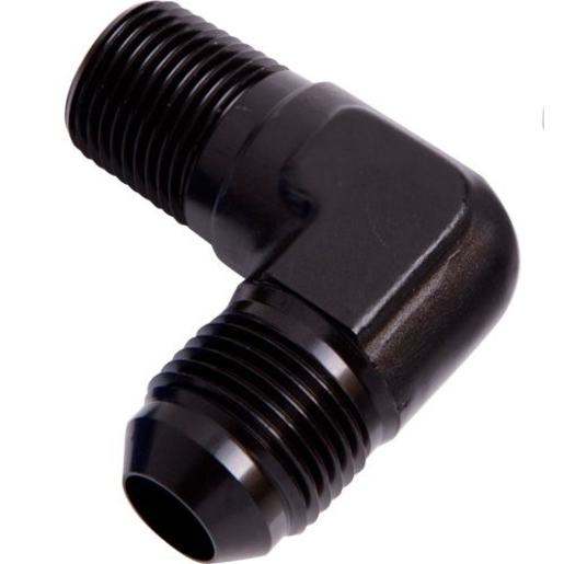 Aeroflow 90 Degree NPT to Male Flare Adapter 3/8" to -6AN - AF822-06-06BLK