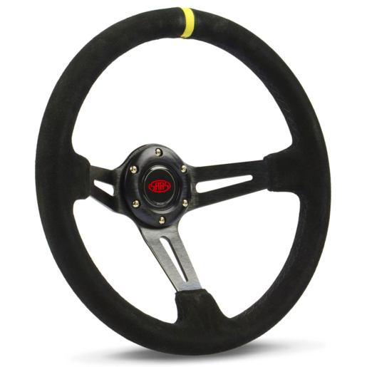 SAAS Steering Wheel Suede 14inch ADR Deep Dish Black Slotted + Indicator - SWE1