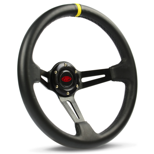 SAAS Steering Wheel Leather 14inch ADR Deep Dish Black Slotted+Indicator - SWE2