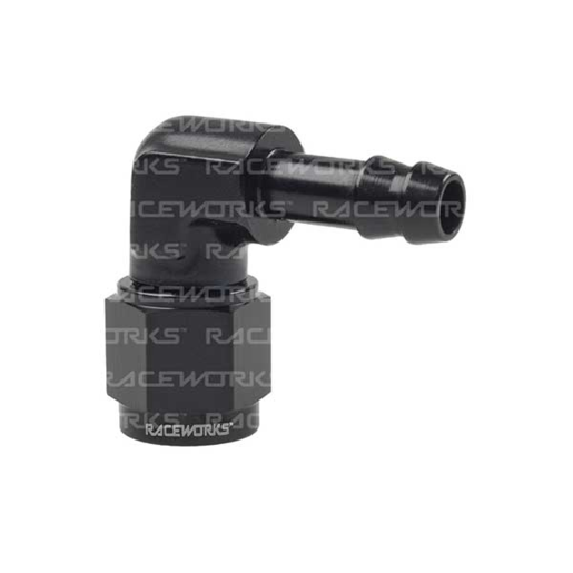 Raceworks Female Swivel to Barb AN-6 90 Degrees - RWF-413-06BK