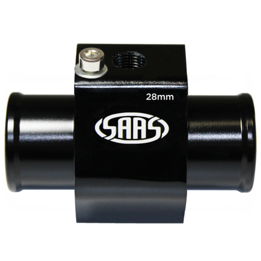 SAAS Water Temp Adapter Rad Hose 28mm Black Aluminium - SWTA28B