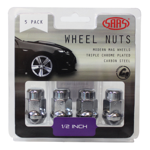 SAAS Wheel Nuts Acorn Bulge 1/2inch Chrome 35mm 5Pk - 335315