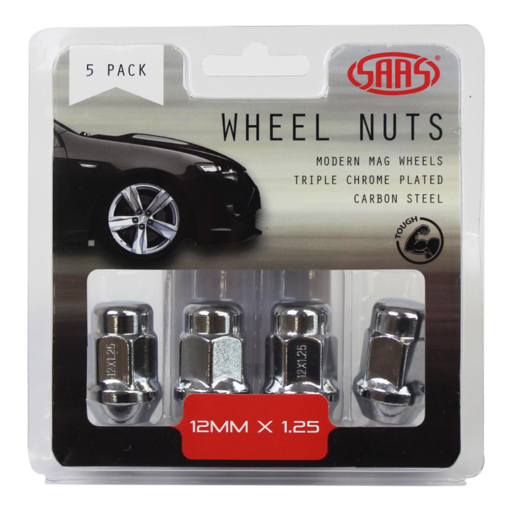 SAAS Wheel Nuts Acorn Bulge 12 x 1.25 Chrome 35mm 5Pk - 335355