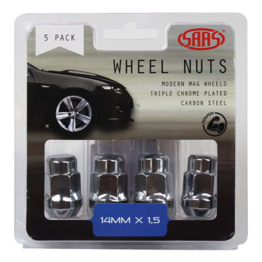SAAS Wheel Nuts Acorn Bulge 14 x 1.50 Chrome 35mm 5Pk - 335395