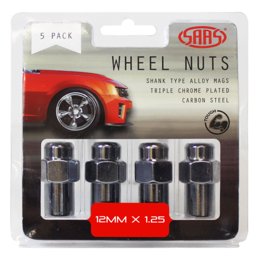 SAAS Wheel Nuts Mag 12 x 1.25 Chrome 43mm 5Pk - 743455