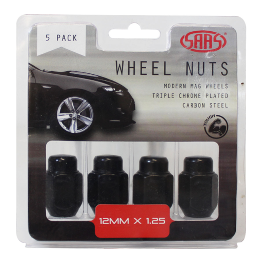 SAAS Wheel Nuts Acorn Taper 12 x 1.25 Black 35mm 5Pk - 235255BC