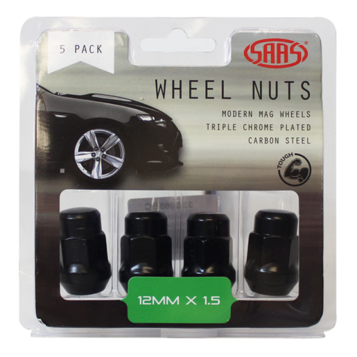 SAAS Wheel Nuts Acorn Bulge 12 x 1.50 Black 35mm 5Pk - 335365BC