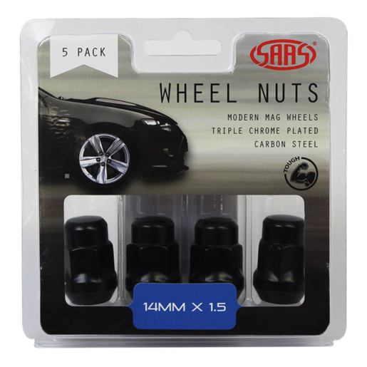 SAAS Wheel Nuts Acorn Bulge 14 x 1.50 Black 35mm 5Pk - 335395BC