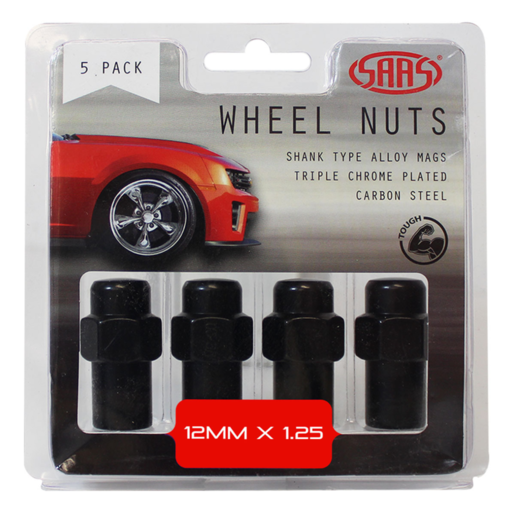 SAAS Wheel Nuts Mag 12 x 1.25 Black 43mm 5Pk - 743455BC