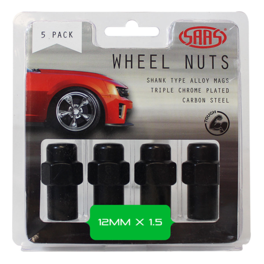 SAAS Wheel Nuts Mag 12 x 1.50 Black 43mm 5Pk - 743465BC