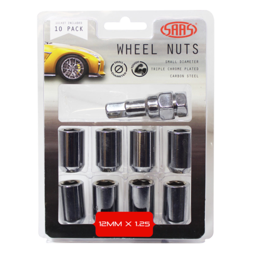 SAAS Wheel Nuts S/D Int Hex 12 x 1.25 Inc Key Chr 10Pk - 8330510