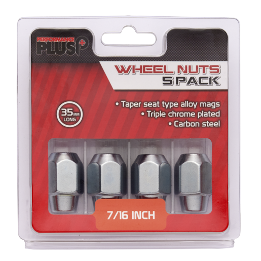 Performance Plus Wheel Nuts Acorn Taper 7/16" Chrome 35mm 5 pack - PP235205