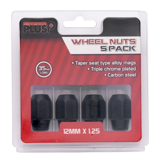 Performance Plus Wheel Nuts Acorn Taper 12mm X 1.25 Black 35mm 5 pk - PP235255BC