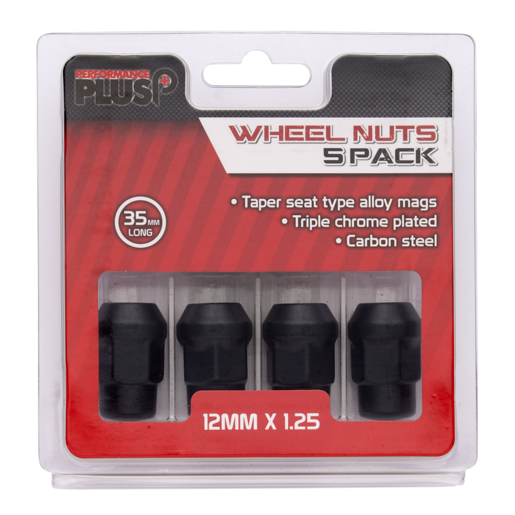 Performance Plus Wheel Nuts Acorn Bulge 12mm x 1.25 Black 35mm 5 pk - PP335355BC