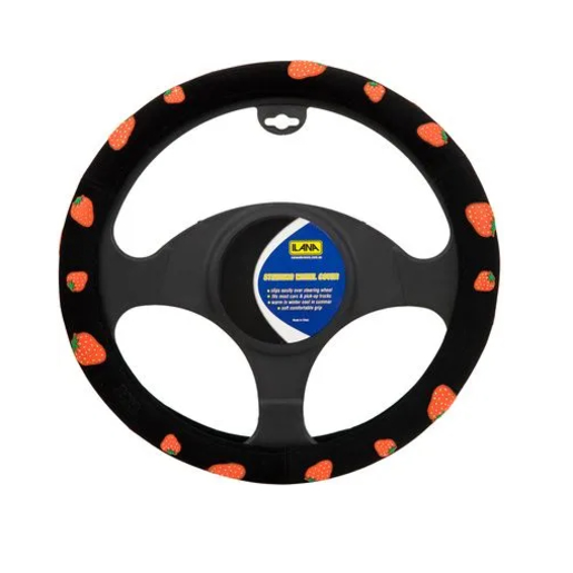 Ilana Steering Wheel Cover Strawberries Black - 22/STRBSWCBL