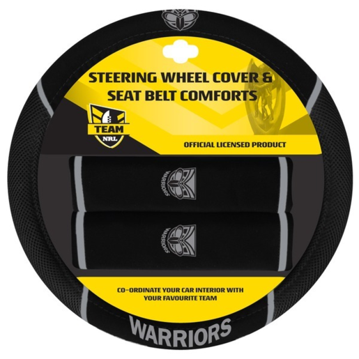 NRL Auckland Warriors Steering Wheel Cover w/ Seat Belt Pads - ACNRLWARACC