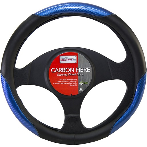 Streetwize Carbon Fibre Steering Wheel Cover Black/Blue - SWCCFBLU