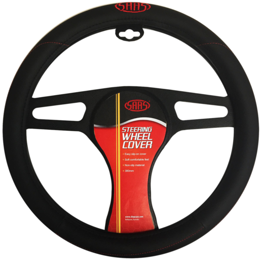 SAAS Steering Wheel Cover Black Poly W/ Logo 380mm - SWC005