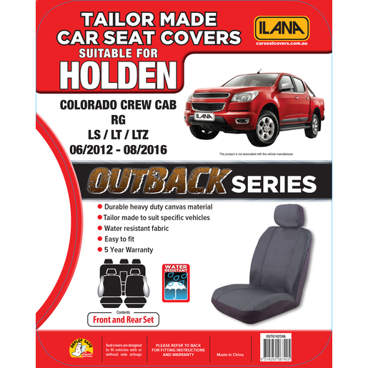 Ilana Outback Canvas Tailor Made 2 Row Seat Cover To Suit Holden - OUT6742CHA