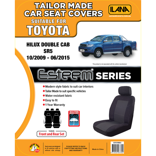 Ilana Esteem Tailor Made 2 Row Seat Cover To Suit Toyota - EST6769BLK