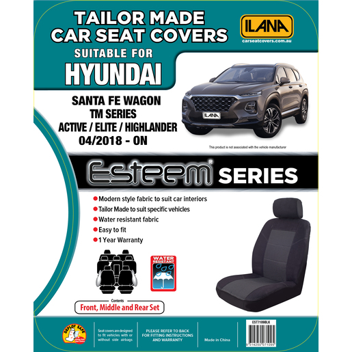Ilana Esteem Tailor Made 3 Row Seat Cover To Suit Hyundai Santa Fe - EST7109BLK