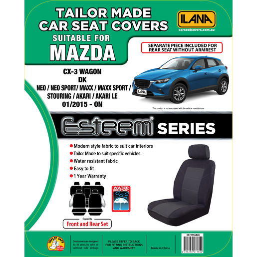Ilana Esteem Tailor Made 2 Row Seat Cover To Suit Mazda CX-3 - EST7155BLK